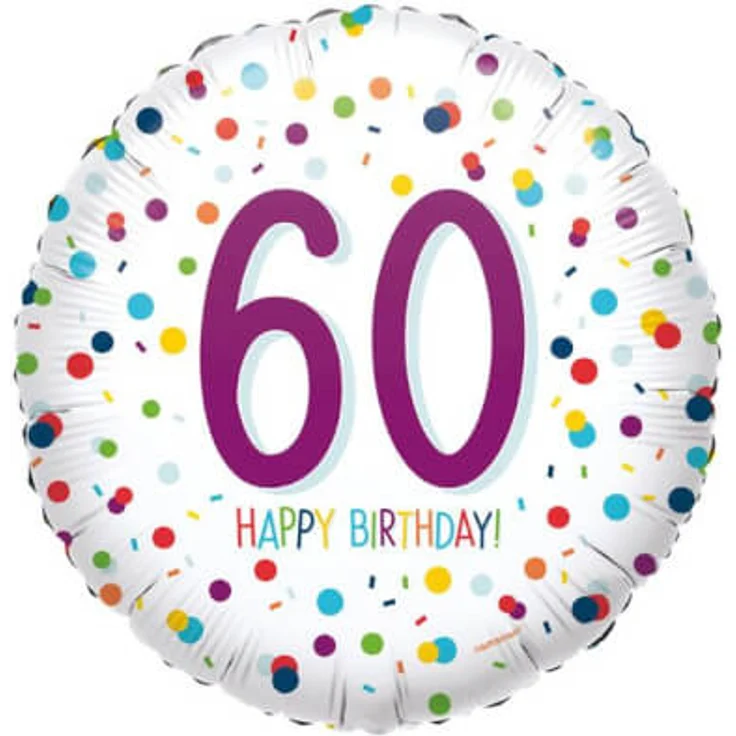 folienballon Konfetti Bday 60 43 cm weiß