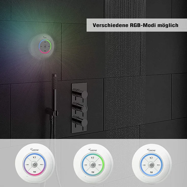 Leicke DJ Roxxx Shower Bluetooth-Lautsprecher, weiß (EP18141) – Bild 8