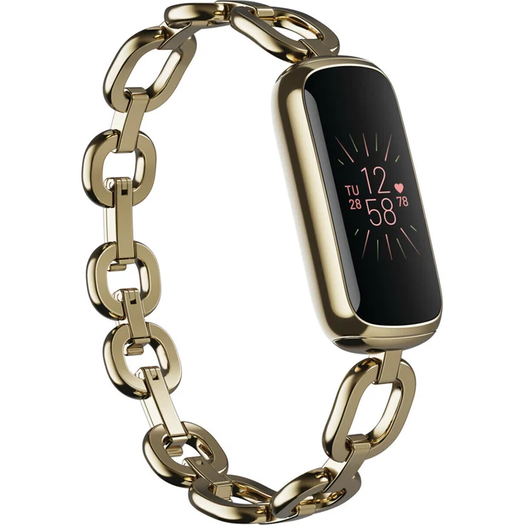 Fitbit Luxe Fitness-Tracker GPS, Damen, Einheitsgröße, Edelstahlgehäuse, Edelstahlarmband, Soft Gold/Peony – Bild 1