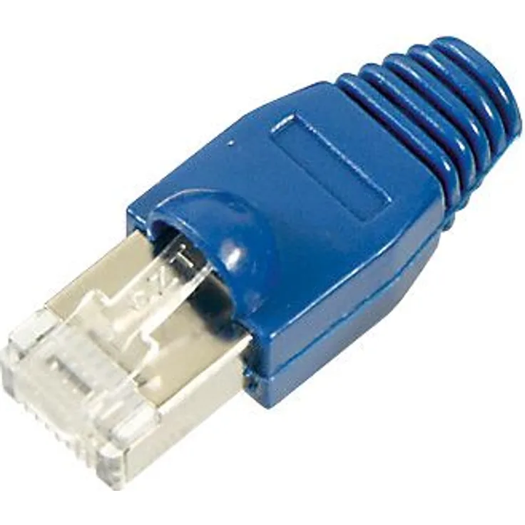 S-CONN maximum connectivity Modularstecker-Netzwerk-Modular Stecker cat.5e cat.6 8polig, 8 Kontakte belegt, geschirmt, vergoldete Kontakte, mit Einführhilfe und Tülle blau (72057-B)