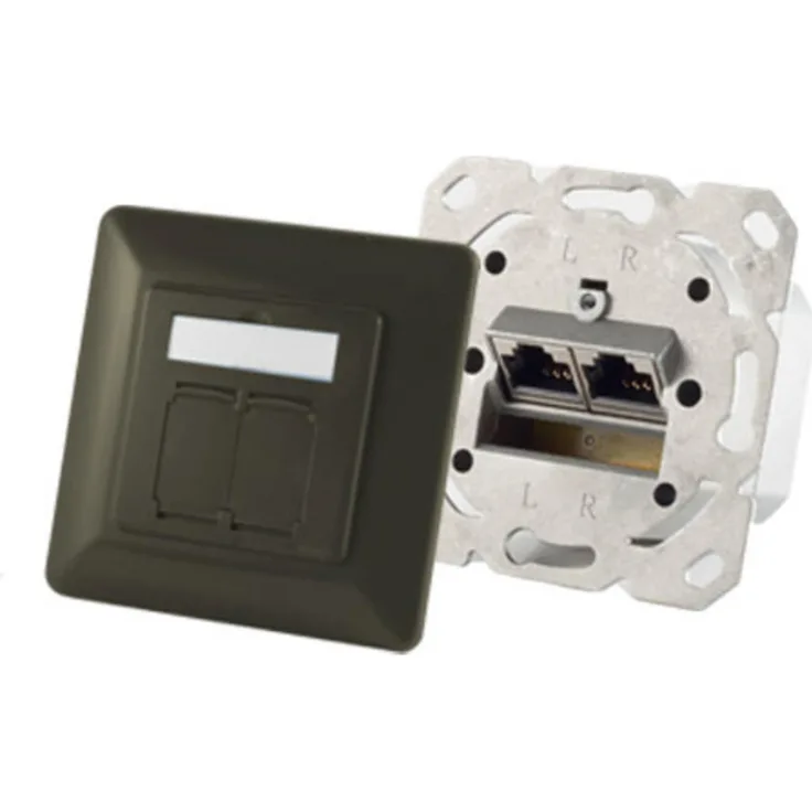S-CONN maximum connectivity Netzwerkdose-cat.6A Netzwerkdose 2-Fach designfähig, horizontale Kabelführung, Zentralstück inkl. Abdeckrahmen, anthrazit (74280-A)