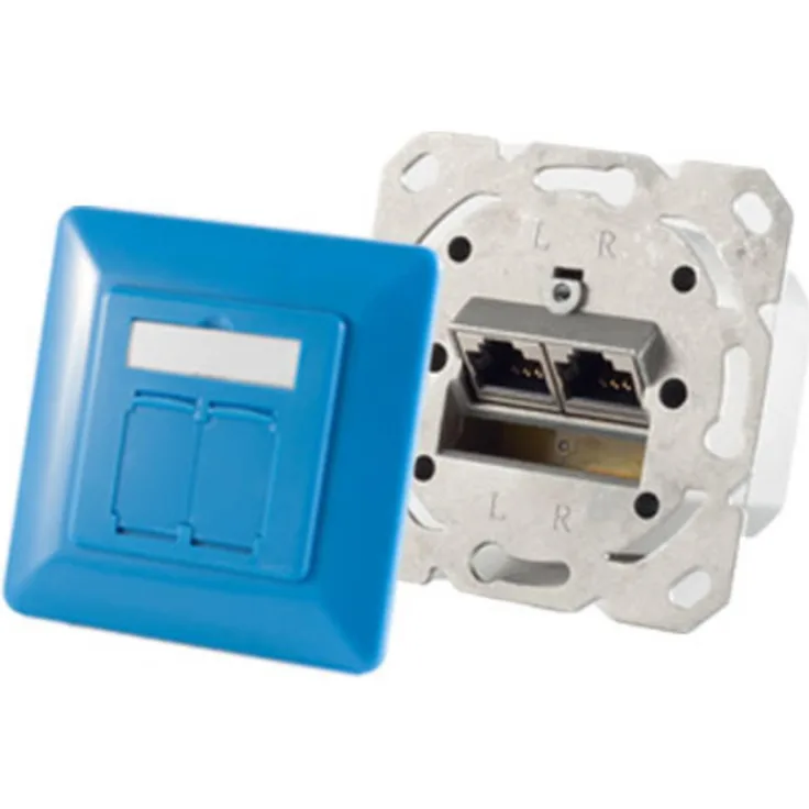 S-CONN maximum connectivity Netzwerkdose-cat.6A Netzwerkdose 2-Fach designfähig, horizontale Kabelführung, Zentralstück inkl. Abdeckrahmen, blau (74280-B)