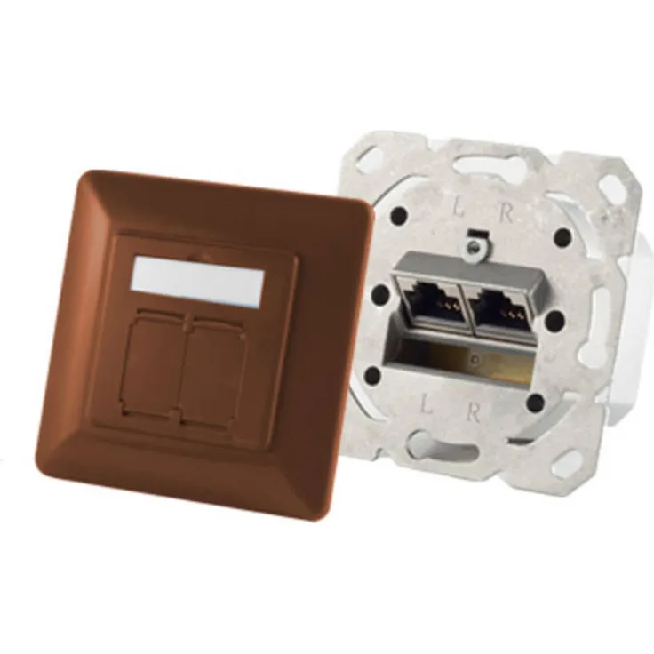 S-CONN maximum connectivity Netzwerkdose-cat.6A Netzwerkdose 2-Fach designfähig, horizontale Kabelführung, Zentralstück inkl. Abdeckrahmen, braun (74280-BR)
