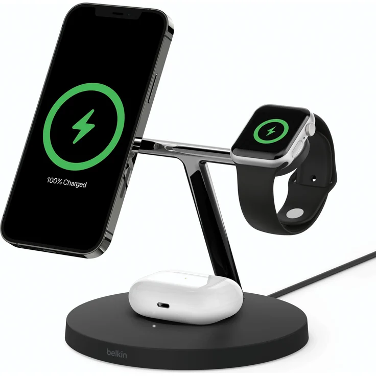 Belkin BoostCharge PRO drahtloses 3-in-1-Ladegerät mit MagSafe für iPhone 14, 13, 12 + Apple Watch + AirPods (lädt iPhone 14-Modelle magnetisch mit bis zu 15 W auf), schwarz (WIZ009vfBK) – Bild 13