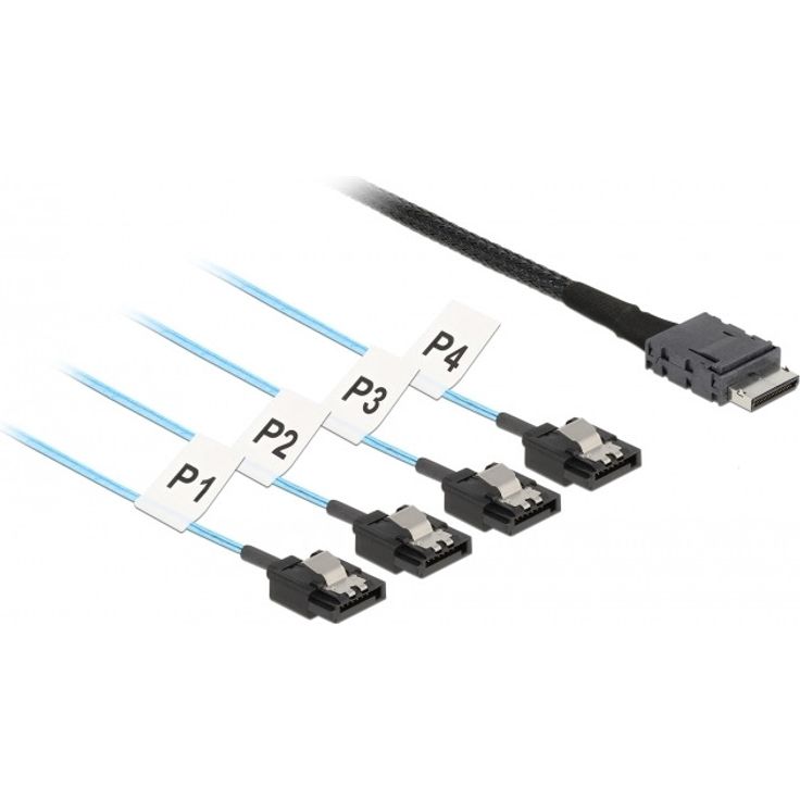 Delock Kabel OCuLink SFF-8611 > 4 x SATA 7 Pin 0,5 m Metall (85468)