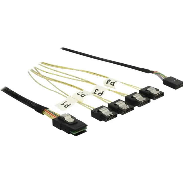 Delock Kabel Mini SAS SFF-8087 > 4 x SATA 7 Pin + Sideband 0,5 m Metall (85674)
