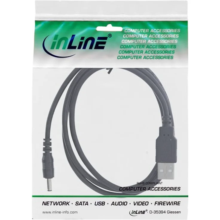 InLine USB DC Stromadapterkabel, USB A Stecker zu DC 3,5x1,35mm Hohlstecker, schwarz, 2m (26806B) – Bild 2