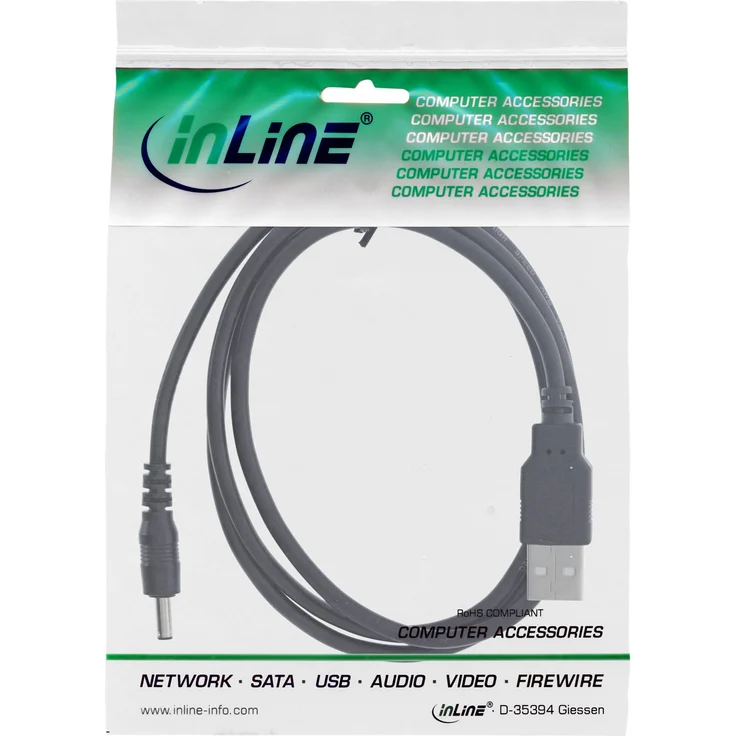 InLine USB DC Stromadapterkabel, USB A Stecker zu DC 3,5x1,35mm Hohlstecker, schwarz, 2m (26806B) – Bild 1