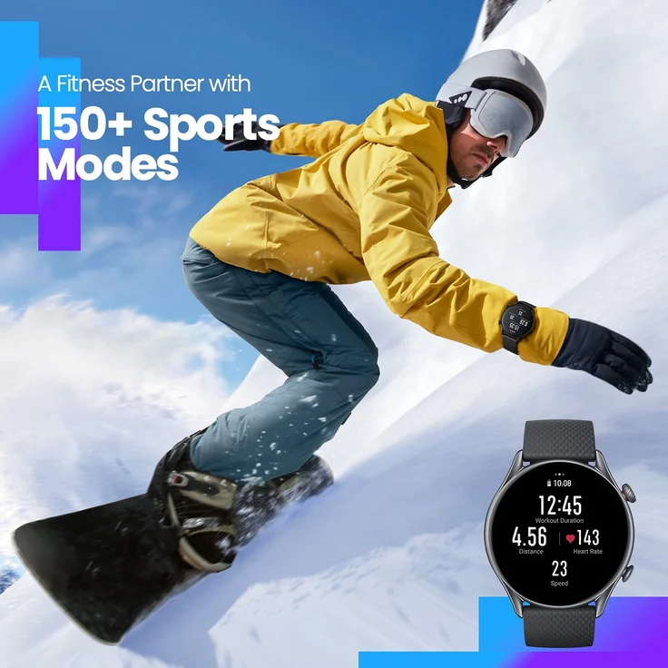 Amazfit GTR 3 PRO Smartwatch Unisex, Aluminiumgehäuse, Silikonarmband, Infinite Black – Bild 8