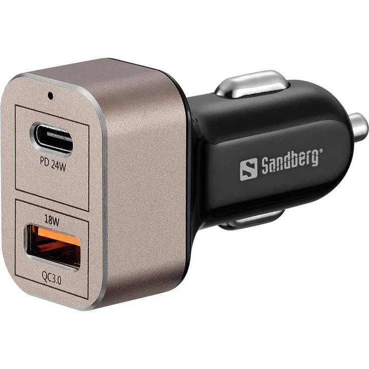 SANDBERG Car Charger 1xQC3.0+1xUSBC 24W