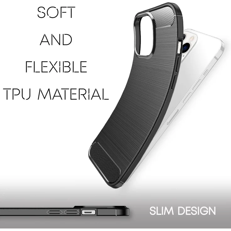 NALIA Carbon Look Case für Apple iPhone 13 Pro Max, Schwarz Silikon Cover Case Bumper – Bild 2