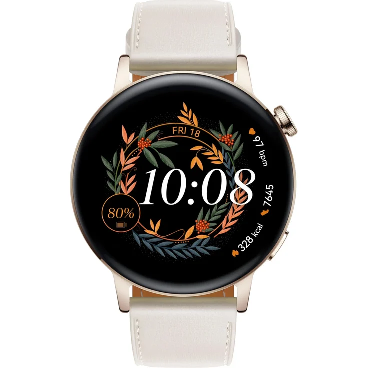 Huawei Watch GT3 Elegant Edition Smartwatch Unisex, 42mm, Lederarmband, Light Gold White – Bild 2