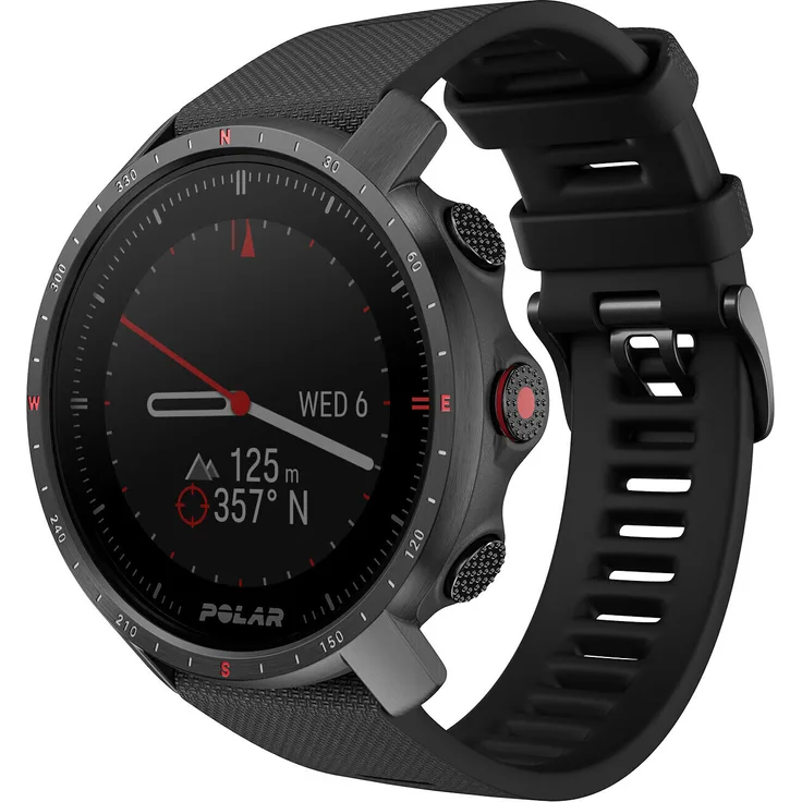 Polar Grit X Pro Smartwatch Unisex, 47mm, Edelstahlgehäuse, Silikonarmband Black DLC (90085773)