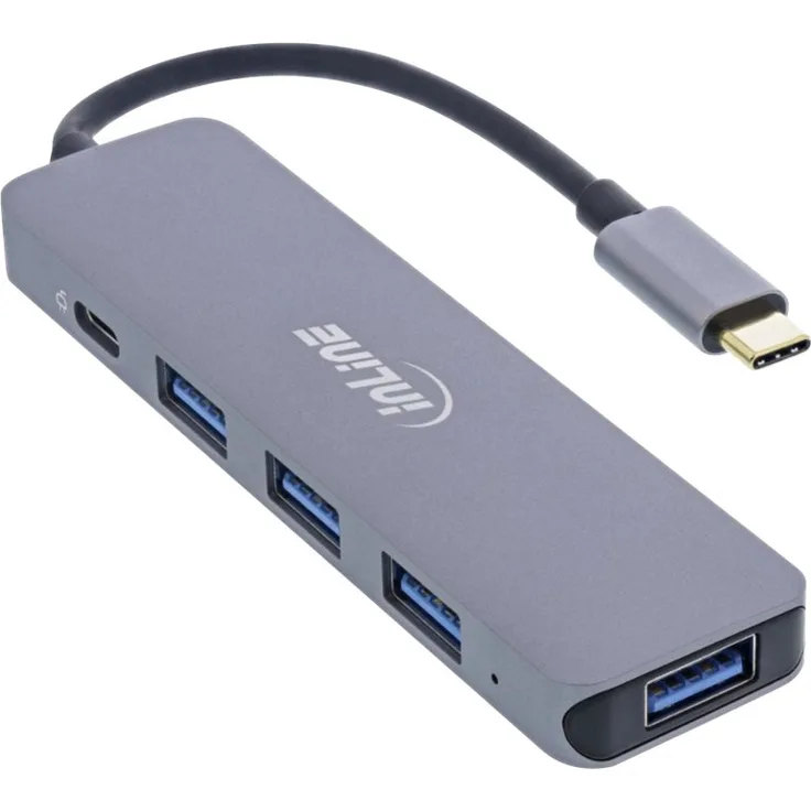 InLine USB 3.2 USB-Typ C Multi Hub (4x USB-A 5Gb-s + USB Typ-C (Data-PD 87W), OTG, Aluminiumgehäuse (33271L)