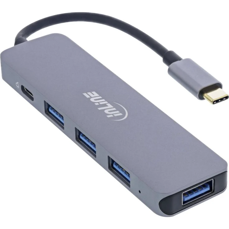InLine USB 3.2 USB-Typ C Multi Hub (4x USB-A 5Gb-s + USB Typ-C (Data-PD 87W), OTG, Aluminiumgehäuse (33271L) – Bild 1