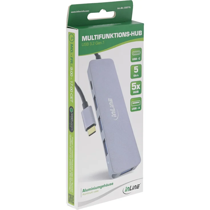 InLine USB 3.2 USB-Typ C Multi Hub (4x USB-A 5Gb-s + USB Typ-C (Data-PD 87W), OTG, Aluminiumgehäuse (33271L) – Bild 2
