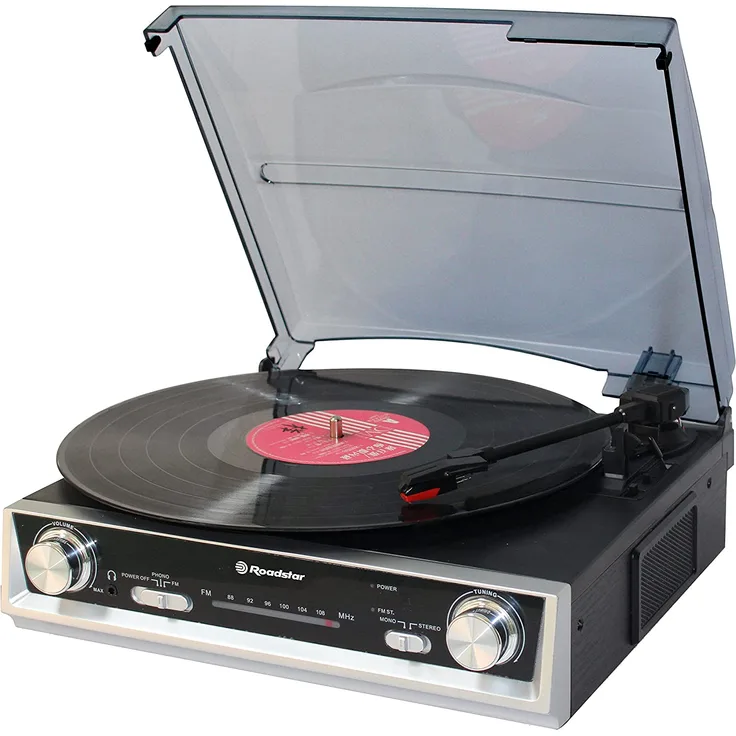 Roadstar TTR-8634 USB-Plattenspieler mit integriertem Vorverstärker, Retro-Design, Schwarz
