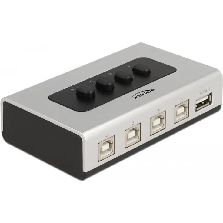 Delock Umschalter USB 2.0 mit 4 x Typ-B Buchse zu 1 x Typ-A Buchse manuell bidirektional (87763)