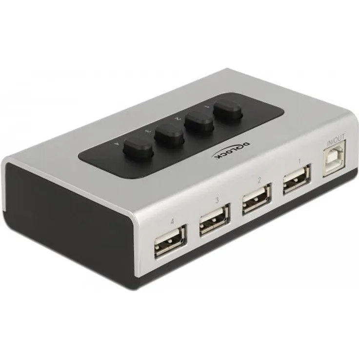 Delock Umschalter USB 2.0 mit 1 x Typ-B Buchse zu 4 x Typ-A Buchse manuell bidirektional (87762)