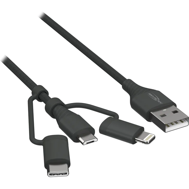 Ansmann USB 3-in-1 Micro-Type-C- Lightning Daten und Ladekabel, 120 cm