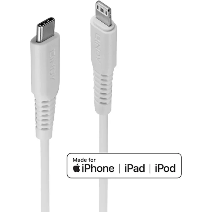 Lindy - Lightning-Kabel - USB-C männlich bis Lightning männlich - 1,0m - abgeschirmt - weiß - rund, unterstützt Stromversorgung - für Apple iPad-iPhone-iPod (Lightning) (31318)