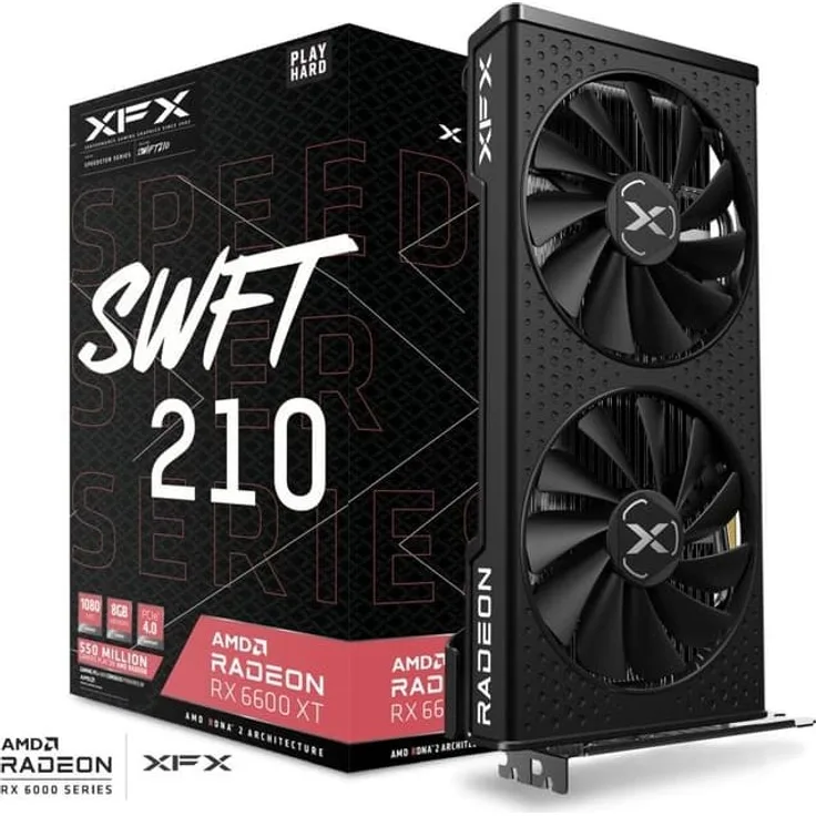 XFX Speedster SWFT 210 Radeon RX 6600 XT Core Gaming, 8GB GDDR6, HDMI, 3x DP (RX-66XT8DFDQ)
