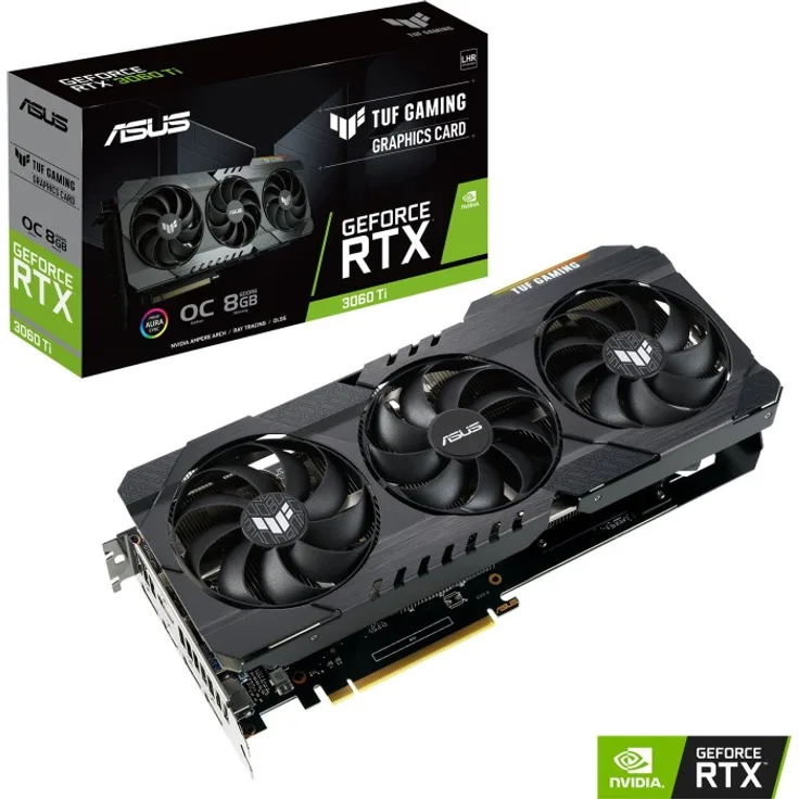 ASUS TUF Gaming GeForce RTX 3060 Ti V2 OC (LHR), TUF-RTX3060TI-O8G-V2-GAMING, 8GB GDDR6, 2x HDMI, 3x DP (90YV0G1A-M0NA00)