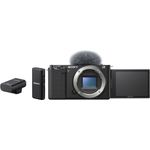 Sony Alpha ZV-E10 Vlog-Systemkamera (24,3 MP, Video: 4K/60 fps, 425 Fokusmessfelder, Wi-Fi, Bluetooth), schwarz + ECM-W2BT Mikrofon