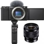 Sony Alpha ZV-E10 Vlog-Systemkamera (24,3 MP, Video: 4K/60 fps, 425 Fokusmessfelder, Wi-Fi, Bluetooth), schwarz + Sony E 10-18mm F4,0 OSS + GP-VPT2BT Handgriff