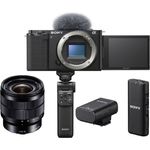Sony Alpha ZV-E10 Vlog-Systemkamera (24,3 MP, Video: 4K/60 fps, 425 Fokusmessfelder, Wi-Fi, Bluetooth), schwarz + Sony E 10-18mm F4,0 OSS + ECM-W2BT Mikrofon + GP-VPT2BT Handgriff