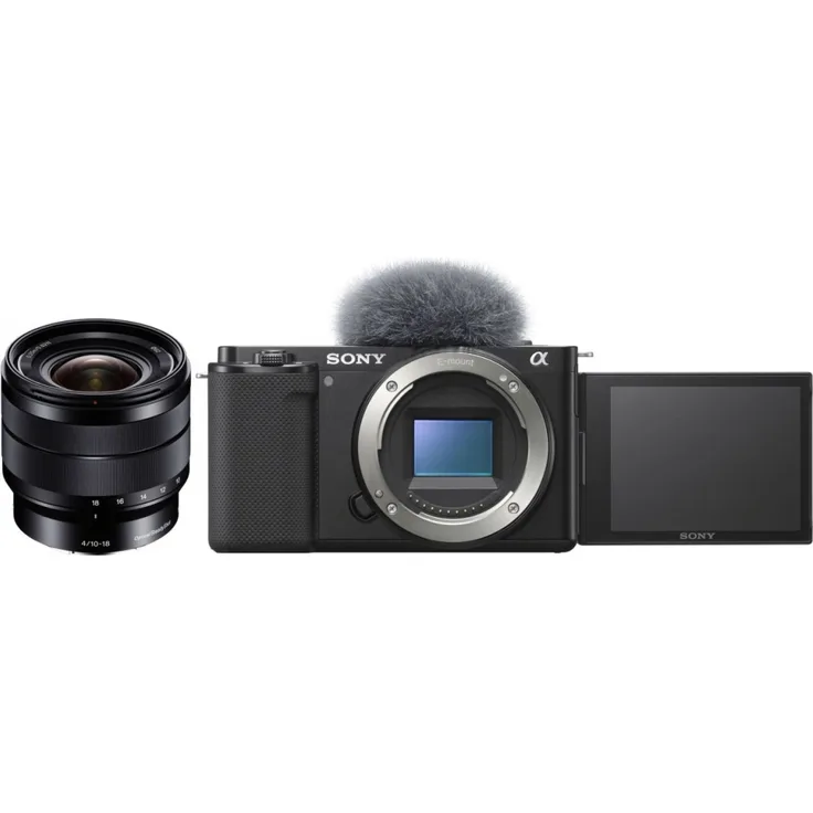 Sony Alpha ZV-E10 Vlog-Systemkamera (24,3 MP, Video: 4K/60 fps, 425 Fokusmessfelder, Wi-Fi, Bluetooth), schwarz + Sony E 10-18mm F4,0 OSS