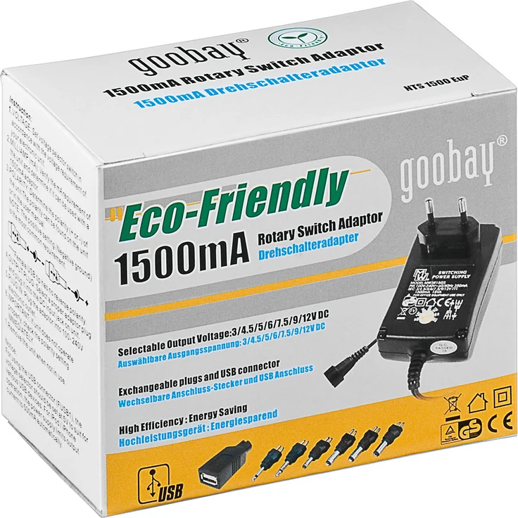Universal Netzteil 1500mA 3V - 4,5V - 5V - 6V - 7,5V - 9V - 12V inkl. 8 Adapterstecker plus USB – Bild 3