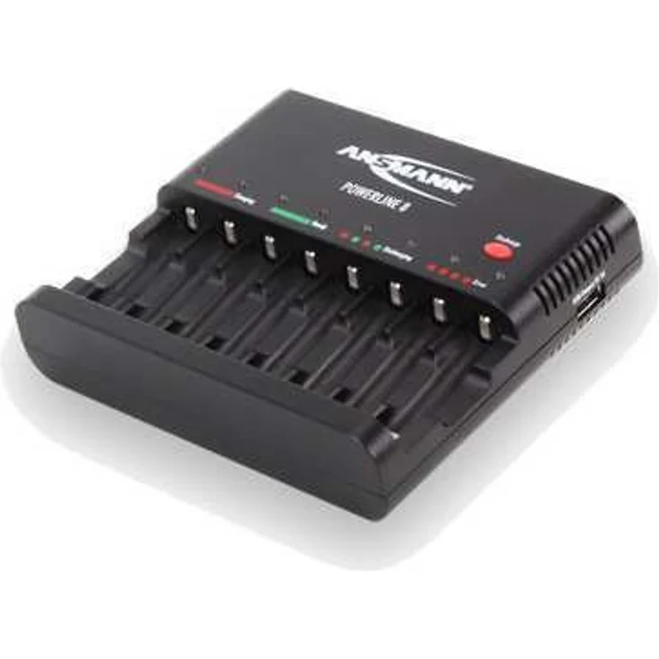 ANSMANN Akku-Ladegerät zum Laden & Entladen von 8x AA-AAA NiMH Akkus - 8-fach Batterieladegerät mit Einzelschachtüberwachung, automatische Abschaltung, Erhaltungsladung & USB Lader - Powerline 8 – Bild 1