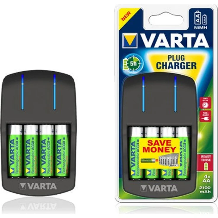 Varta Plug Ladegerät lädt 2 oder 4 Mignon (AA) oder Micro (AAA) rechargeable Ni-MH Akkus (zur gleichen Zeit, Design kann abweichen) – Bild 1