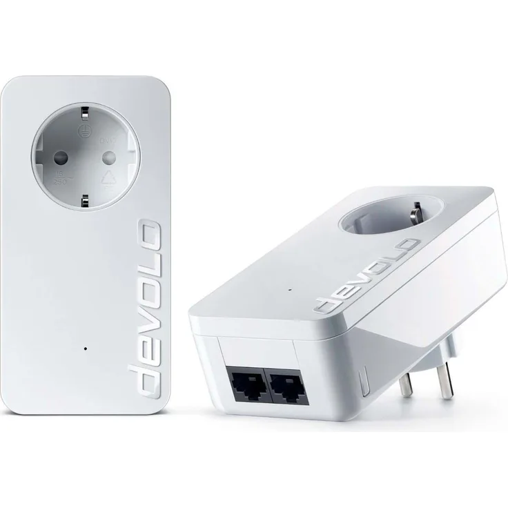 devolo dLAN 550 duo+ Starter Kit Powerline (500 Mbit-s Internet aus der Steckdose, 2x LAN Ports, 2x Powerlan Adapter, integrierte Steckdose, PLC Netzwerkadapter) weiß