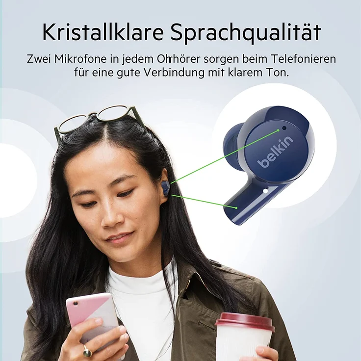 Belkin Soundform Rise AUC004BTBL True Wireless In-Ear-Kopfhörer mit Bluetooth, wasserdicht, blau – Bild 7