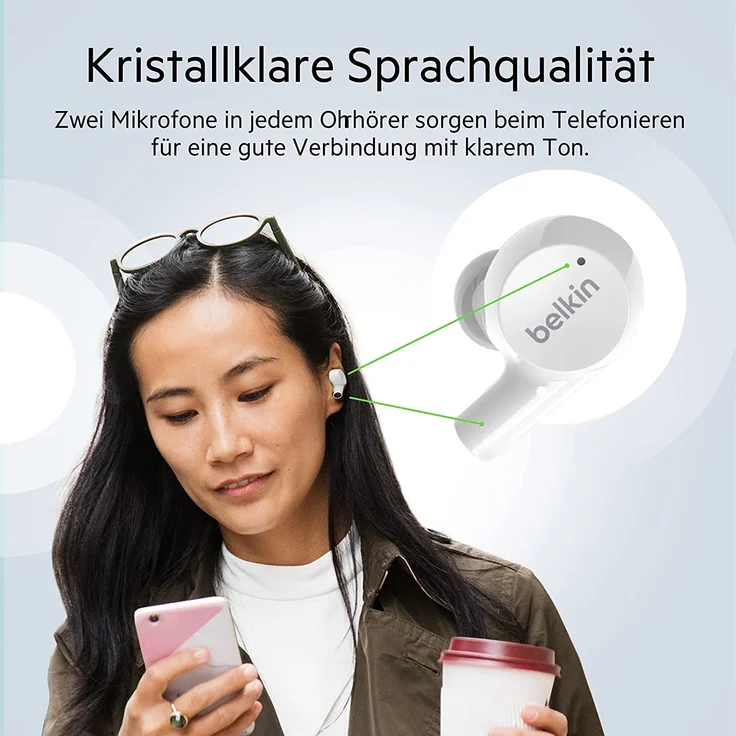 Belkin Soundform Rise True Wireless In-Ear-Kopfhörer mit Bluetooth, wasserdicht, weiß – Bild 7