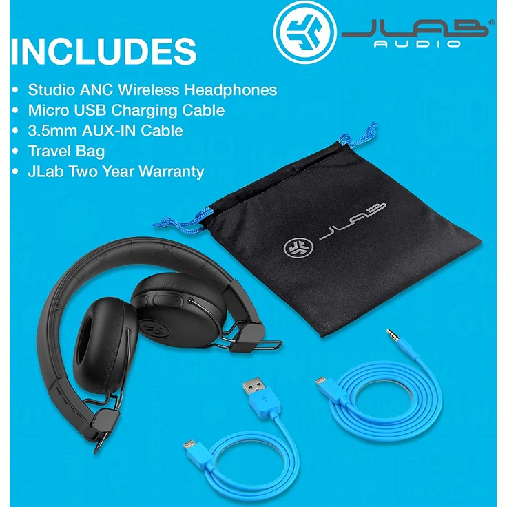 JLab Studio ANC On-Ear-Kopfhörer mit Noise Cancelling, schwarz – Bild 7