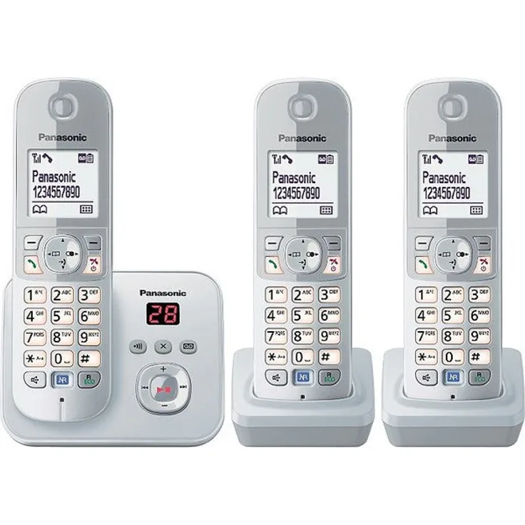 Panasonic KX-TG6823GS DECT-Schnurlostelefon mit Anrufbeantworter, GAP Telefon, Festnetz, perlsilber