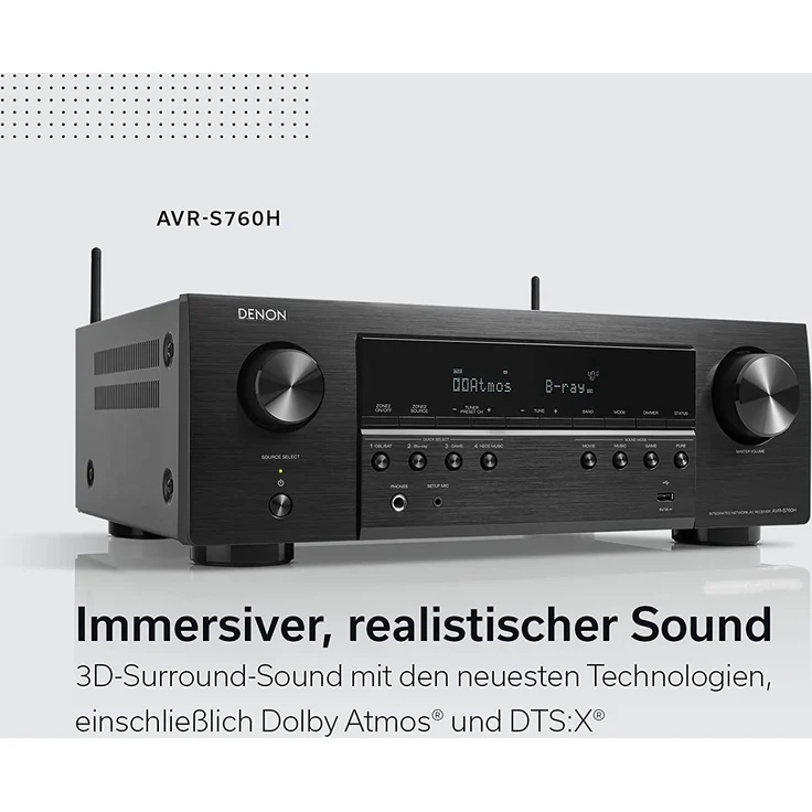 Denon AVR-S760H Heimkino-Receiver, 7.2 Kanal, HDMI-ARC, 4K, DLNA, AirPlay, Bluetooth, WLAN, HEOS, schwarz – Bild 3
