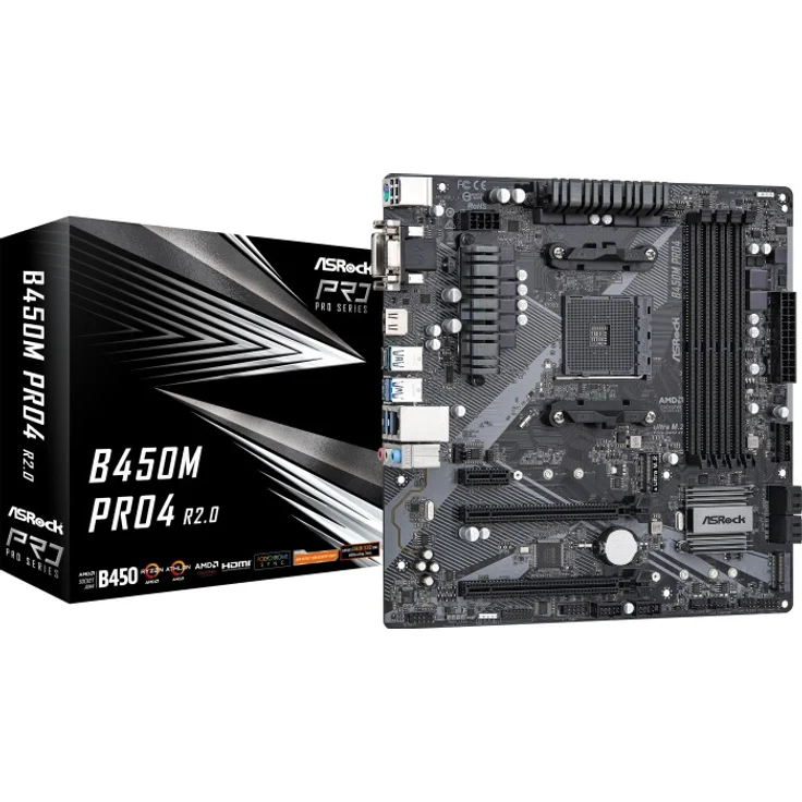ASRock B450M Pro4 R2.0 - micro ATX - Sockel AM4 - AMD B450 Chipsatz - USB-C Gen2, USB 3.2 Gen 1, USB 3.2 Gen 2 (90-MXBEG0-A0UAYZ) – Bild 1