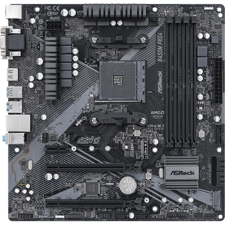 ASRock B450M Pro4 R2.0 - micro ATX - Sockel AM4 - AMD B450 Chipsatz - USB-C Gen2, USB 3.2 Gen 1, USB 3.2 Gen 2 (90-MXBEG0-A0UAYZ) – Bild 2