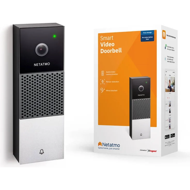 Netatmo Smarte Video Türklingel mit Kamera, WLAN, 2-Wege-Audio, Personenerkennung, ohne Abonnement, 1080p-HD-Video, Nachtsicht, einfache verdrahtete Installation, schwarz, silber (NDB-DE) – Bild 3