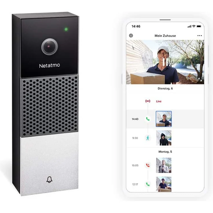 Netatmo Smarte Video Türklingel mit Kamera, WLAN, 2-Wege-Audio, Personenerkennung, ohne Abonnement, 1080p-HD-Video, Nachtsicht, einfache verdrahtete Installation, schwarz, silber (NDB-DE) – Bild 1
