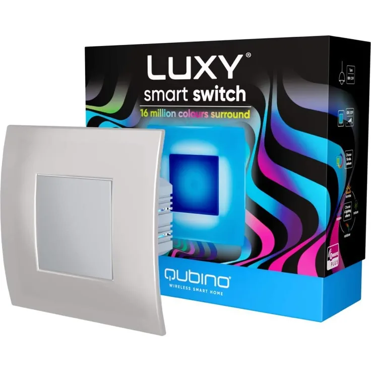 QUBINO Luxy Smart Switch, Z-Wave, 2-in-1-Schalter plus Umgebungslicht, 16 Millionen Farben, Fernbedienung, Ein-/Ausschalten der Beleuchtung, IR-Panel, etc. Z-Wave-Smart-Home-Systemen