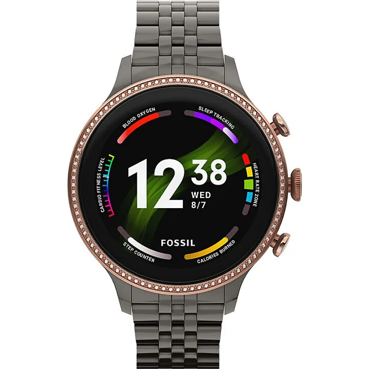 Fossil Gen 6 Smartwatch Unisex, 44 mm, Edelstahlgehäuse, Edelstahlarmband, Anthrazit