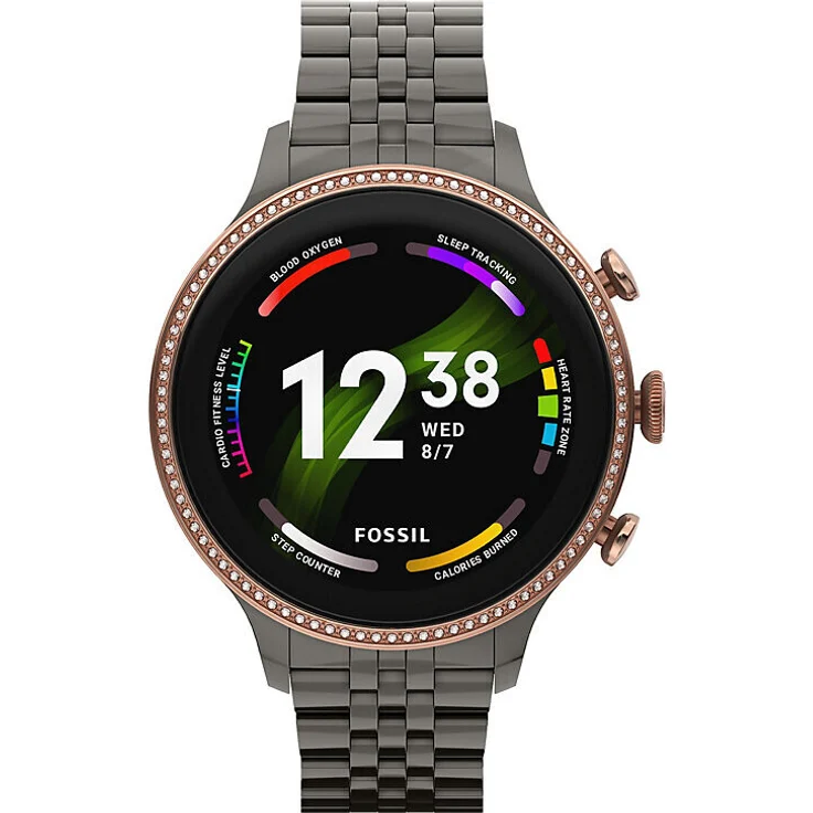 Fossil Gen 6 Smartwatch Unisex, 44 mm, Edelstahlgehäuse, Edelstahlarmband, Anthrazit – Bild 1