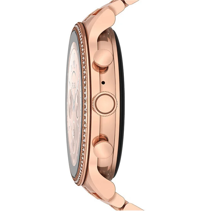 Fossil Gen 6 Smartwatch Damen, 44 mm, Edelstahlgehäuse, Edelstahlarmband, Roségold mit Kunststeinen (FTW6077) – Bild 2