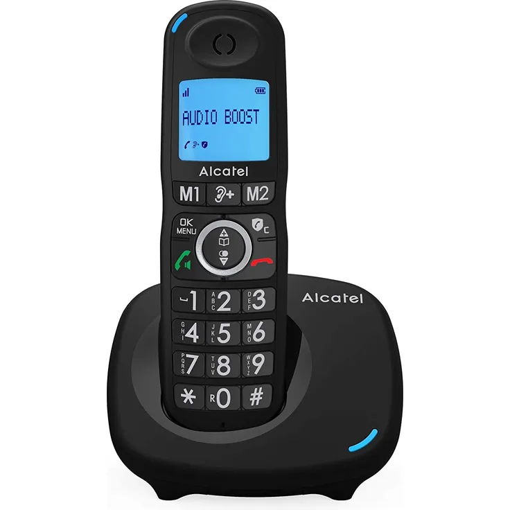 Alcatel XL595B Schnurlostelefon mit ergonomischem Design, großes Display, große Tastatur, blockiert unerwünschte Anrufe, schwarz