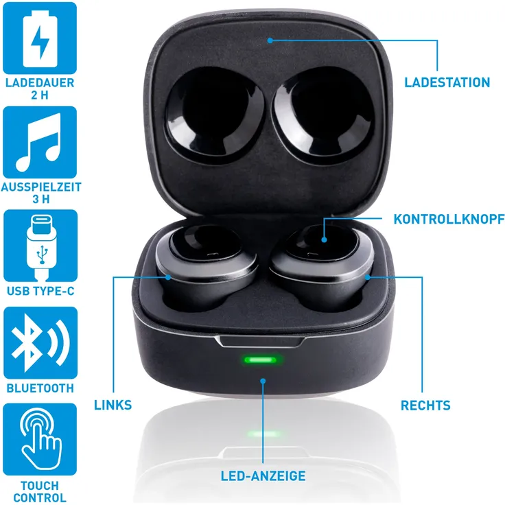 Grundig TWS In-Ear-Kopfhörer, Bluetooth, Integriertes Mikrofon, schwarz – Bild 2